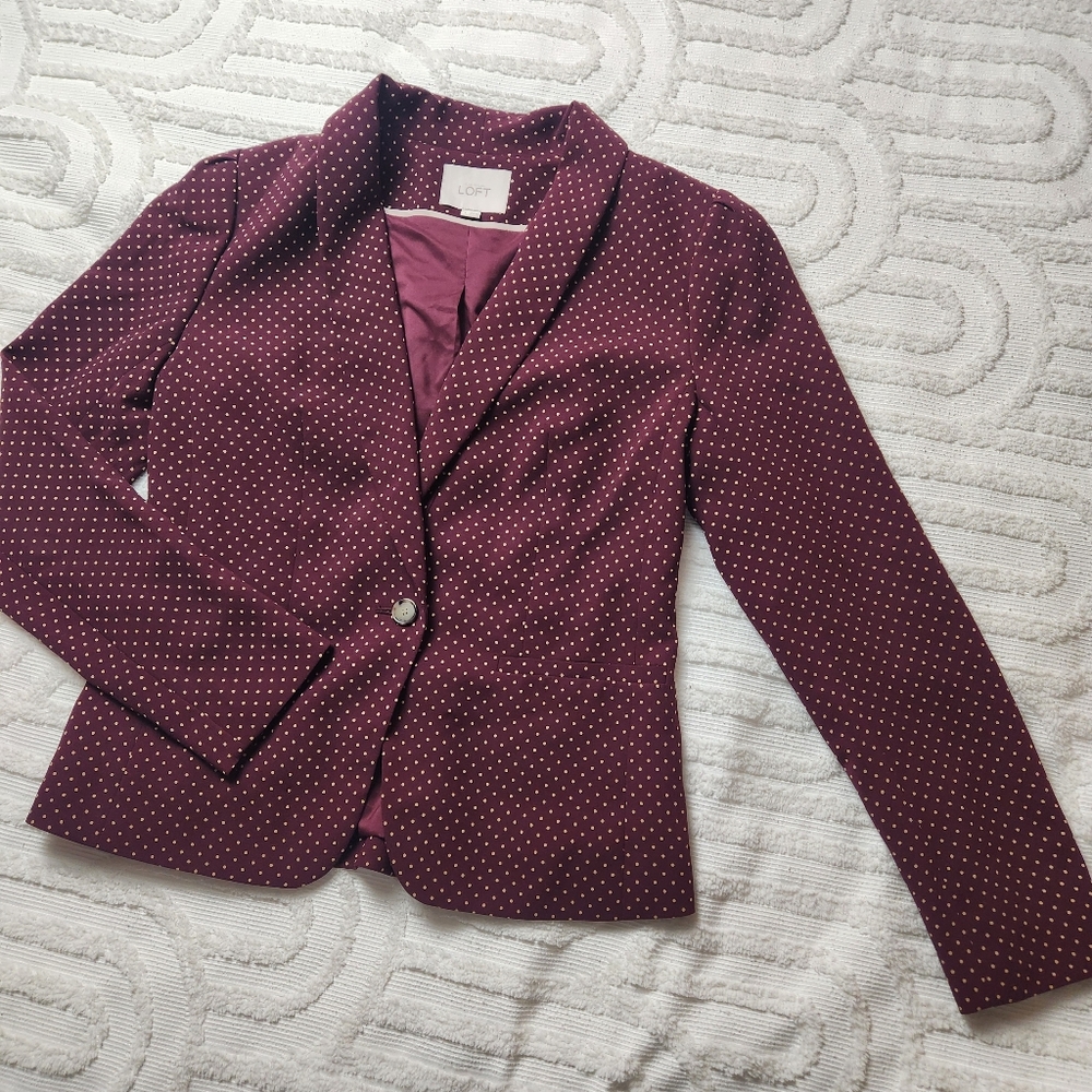 Loft Women's Burgundy Polka Dot Blazer Size Small
